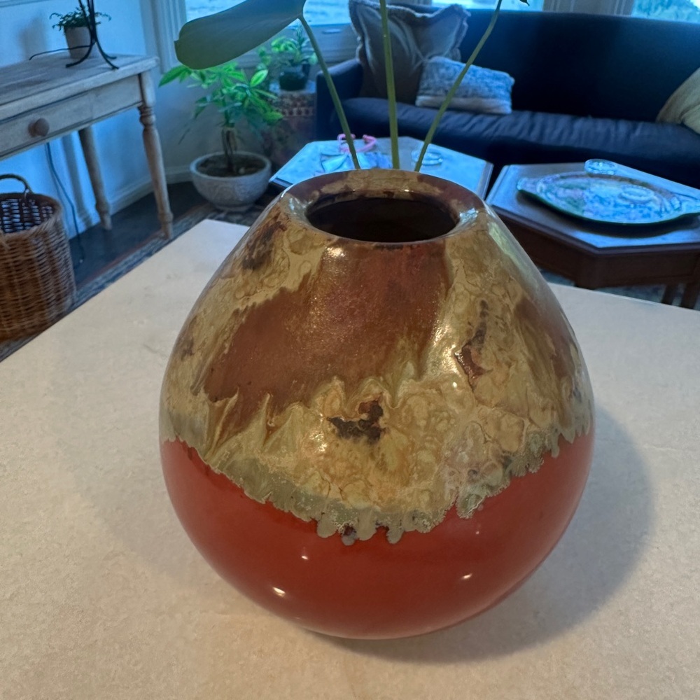 Handcrafted Ceramic Vase - Red and Brown MCM